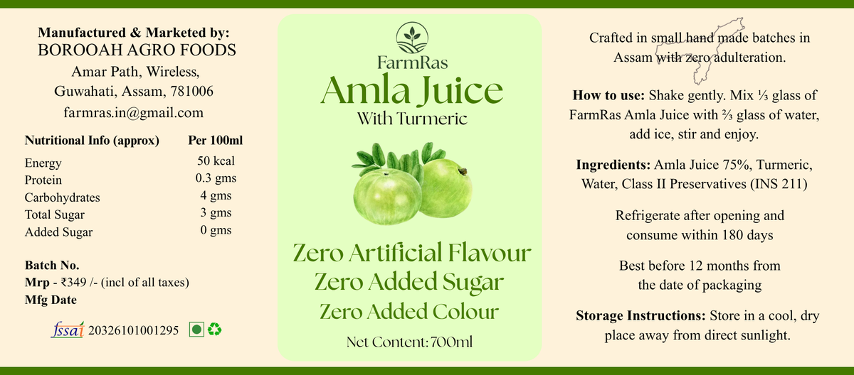 FarmRas Amla Juice | Zero Artificial Flavouring and Colours | Boosts Skin & Hair Health | 700ml Healthy Juice