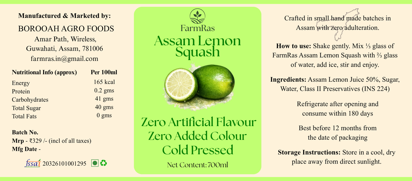 FarmRas Kazi Nemu Squash | 700ml makes 1.7lt Squash | Zero Artificial Flavours and Artificial Colours | Fruit Squash