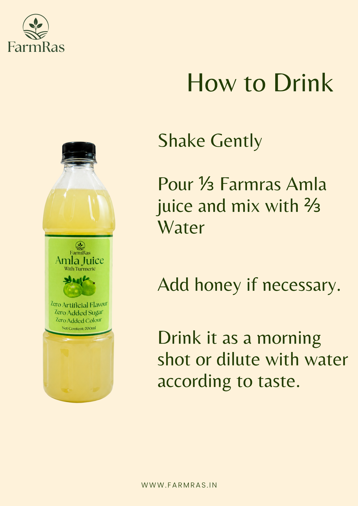 FarmRas Amla Juice | Zero Artificial Flavouring and Colours | Boosts Skin & Hair Health | 700ml Healthy Juice