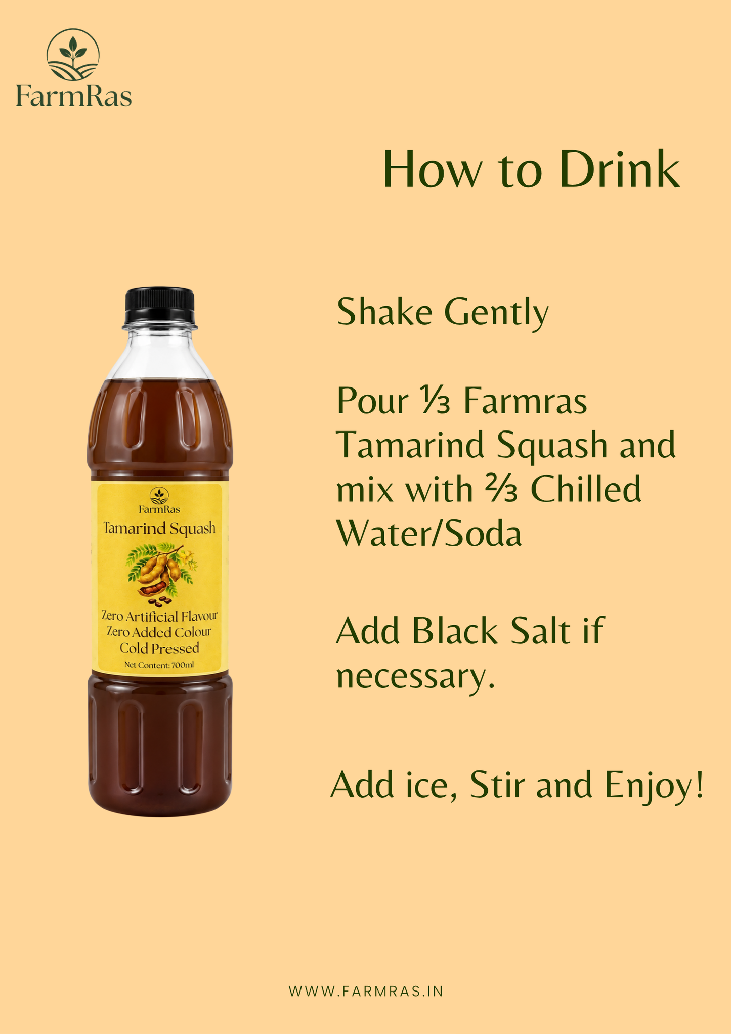 FarmRas Tamarind Squash (700ml, makes 1.7lt Juice) | Zero Artificial Flavour and Colouring | Fruit Squash