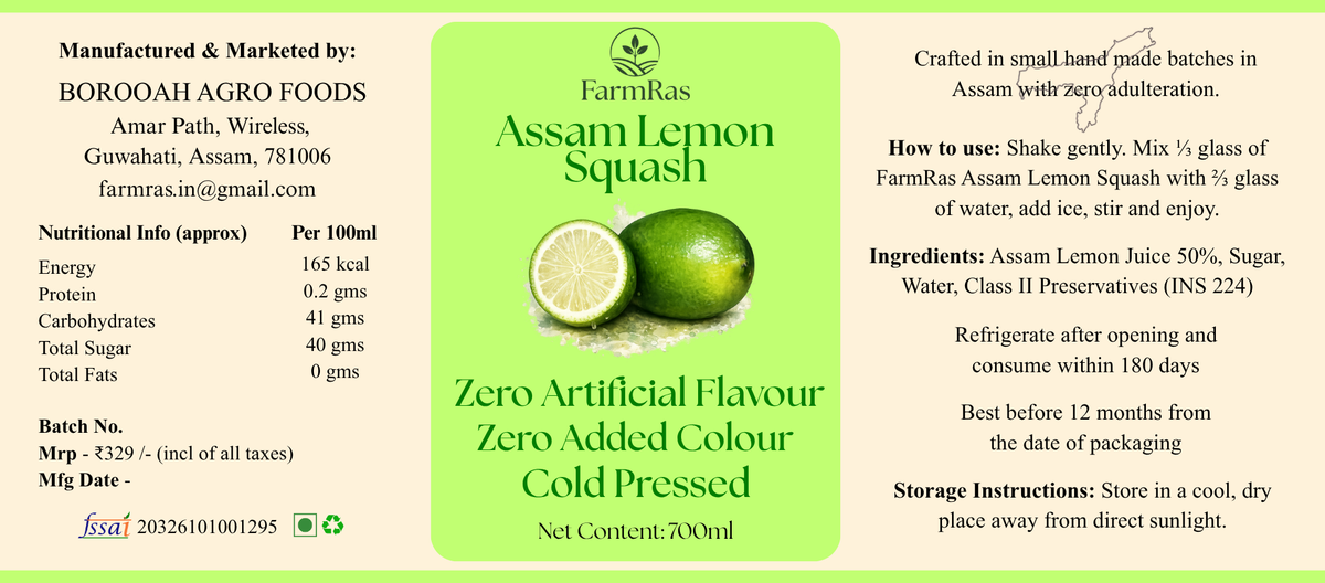 FarmRas Kazi Nemu Squash | 700ml makes 1.7lt Squash | Zero Artificial Flavours and Artificial Colours | Fruit Squash