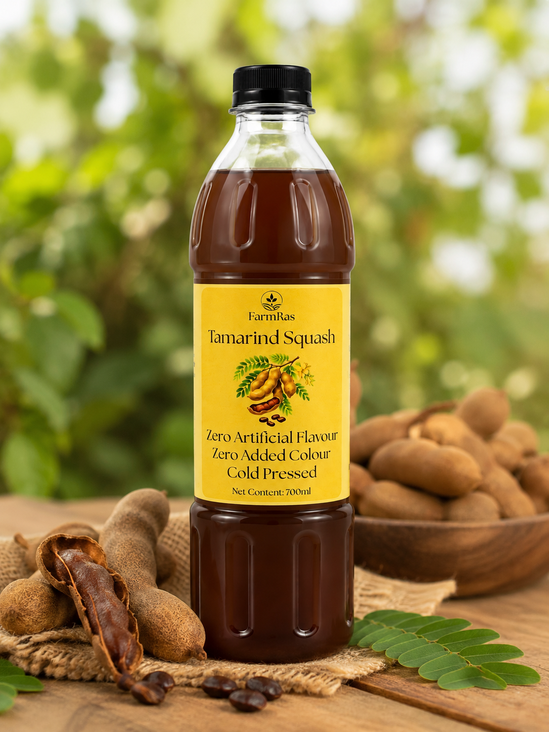 FarmRas Tamarind Squash (700ml, makes 1.7lt Juice) | Zero Artificial Flavour and Colouring | Fruit Squash